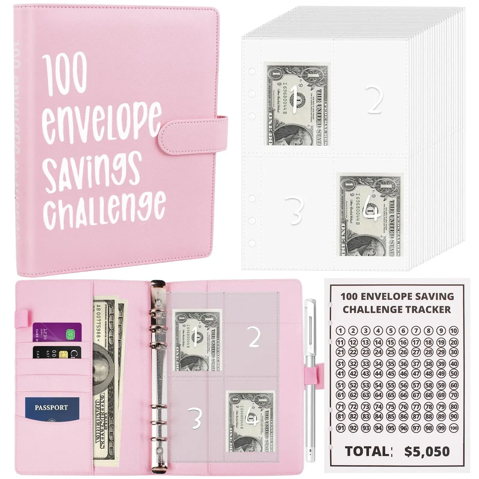 100 Envelopes Money Saving Challenge - A5 Money Saver Budget Binder Book with Cash Envelopes and Numbers, 100-Days of Easy and Funny Ways to Save $5,050 Cash Envelope Challenge Binder