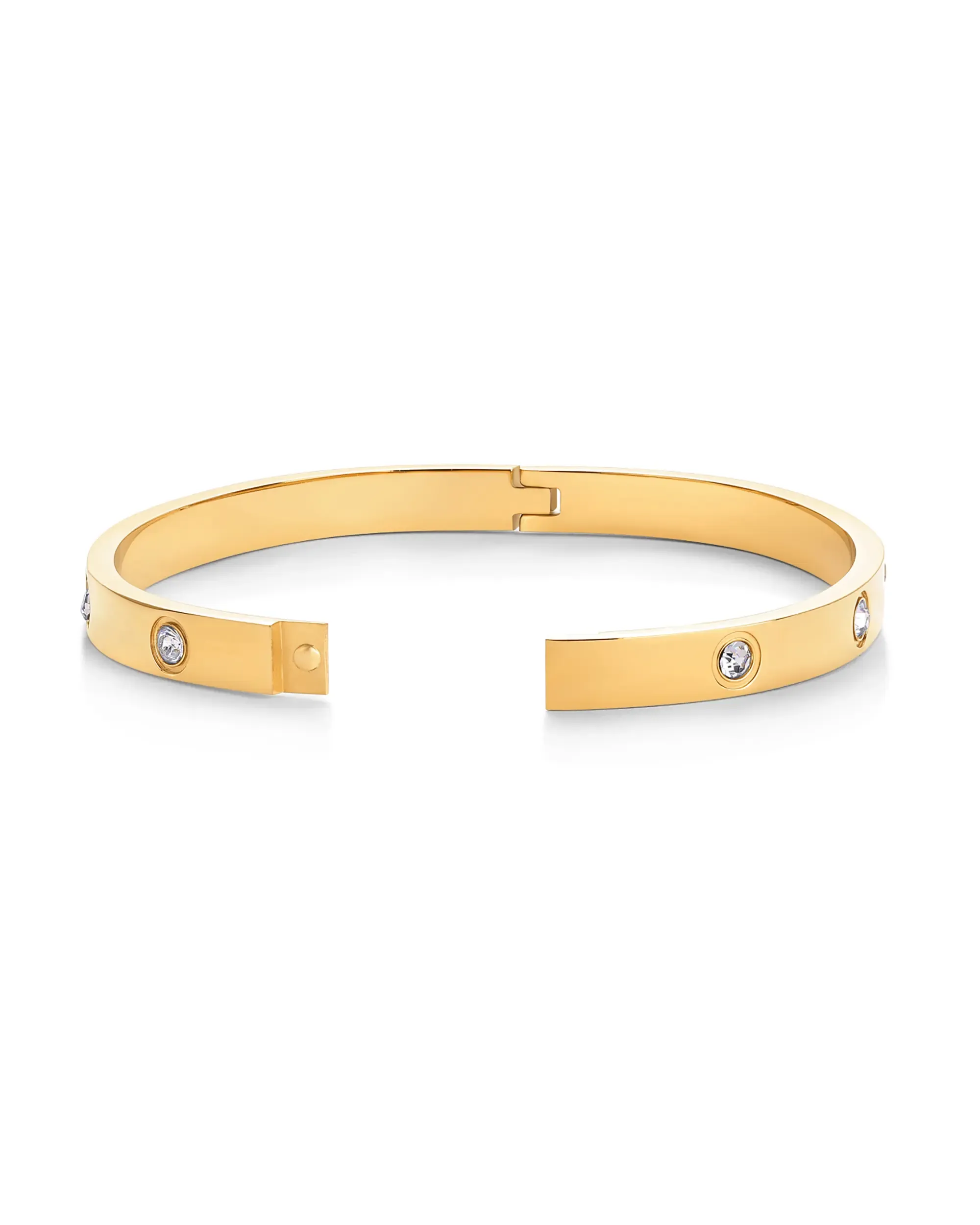 7-Inch Women's Waterproof Love Bracelet— 14K Gold-Plated Hinged Bangle (Replica Style), Inlaid with Cubic Zirconia — Stackable Stainless Steel Bracelet, Trendy Fashion Jewelry (Box Not Included)