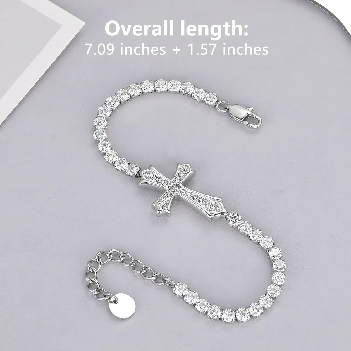 Cross Jesus Bracelet Hypoallergenic Gold-Plated with Cubic Zirconia Adjustable Wristband 9.45 Inches Unisex Gift for Christmas Valentine's Day Birthday