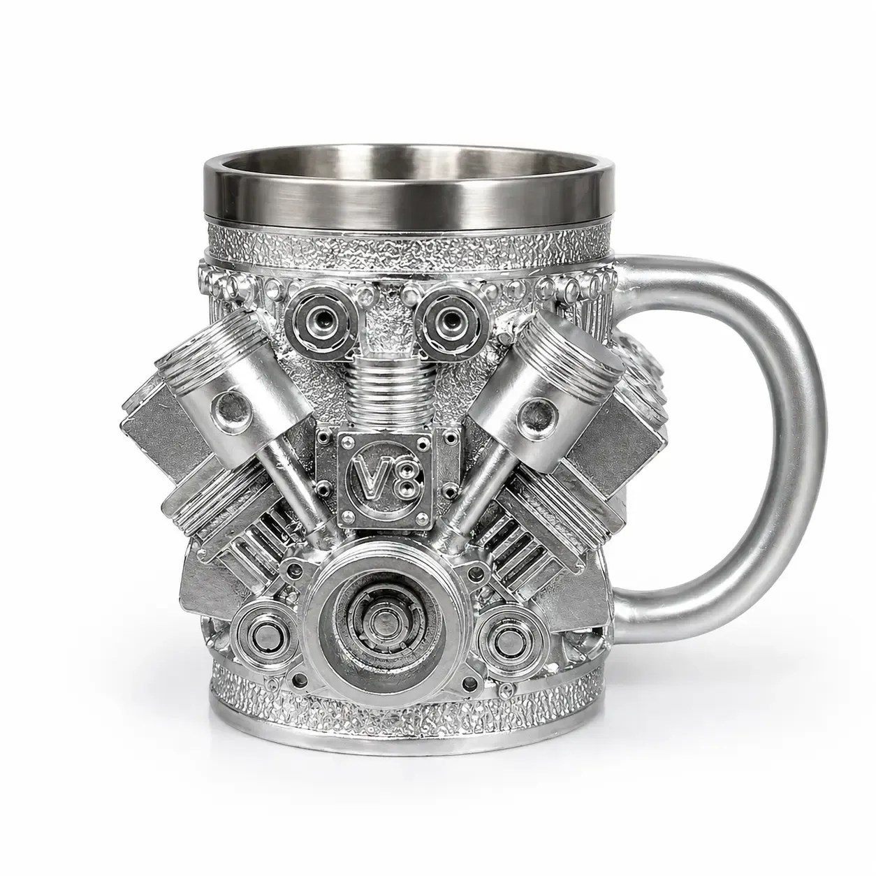 Personalized Stainless Steel Mug - V8 Engine Design, 10oz Handcrafted Durable & Stylish, Perfect for Car Enthusiasts,Coffee Cup,Birthday Present,Holiday Gift Reusable