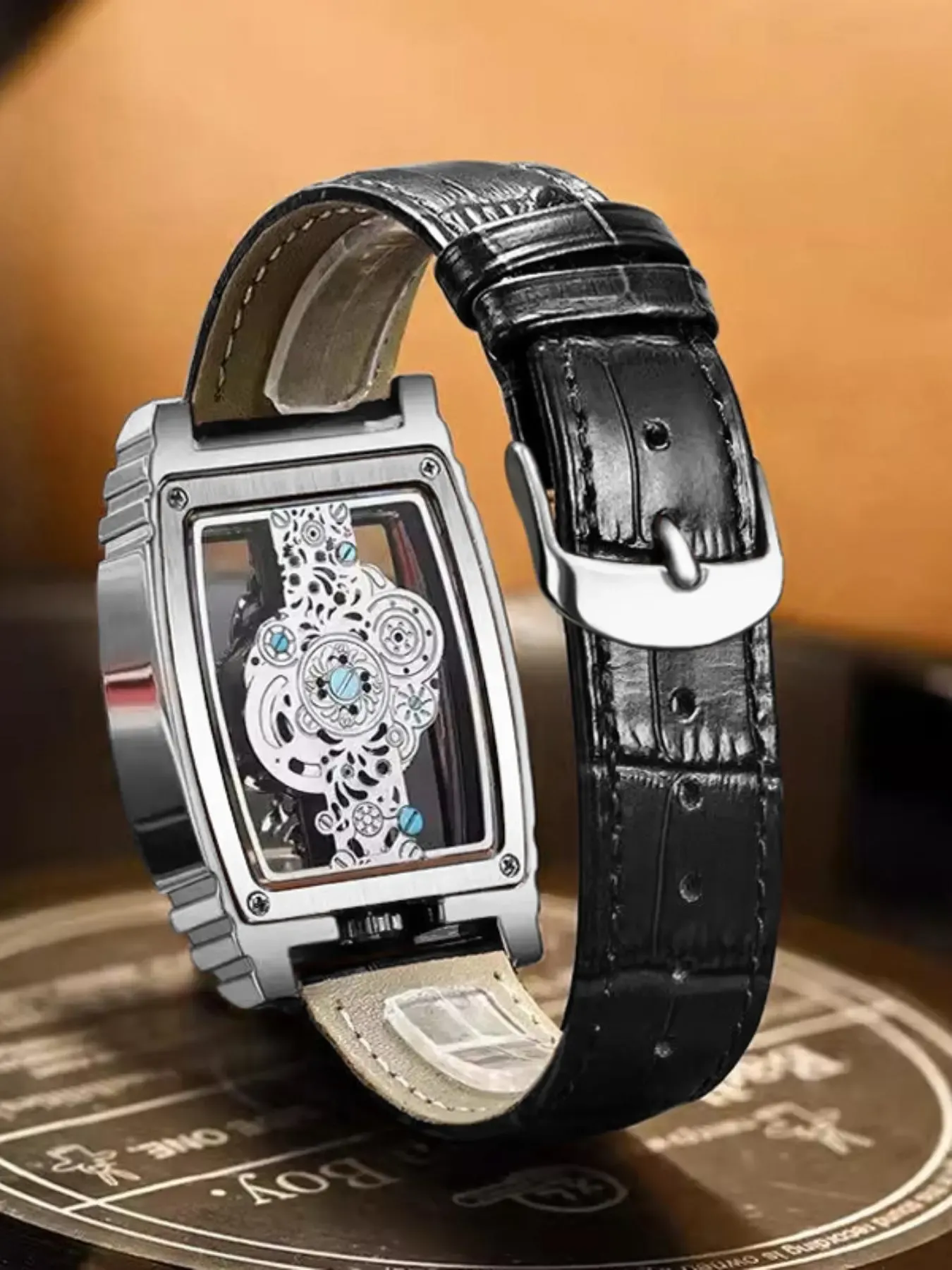 Men's Punk Fashion Barrel Shaped, Mechanical Style Skeleton Watches for Party, Daily Decor, Trendy All-match & Exquisite Watch for Birthday