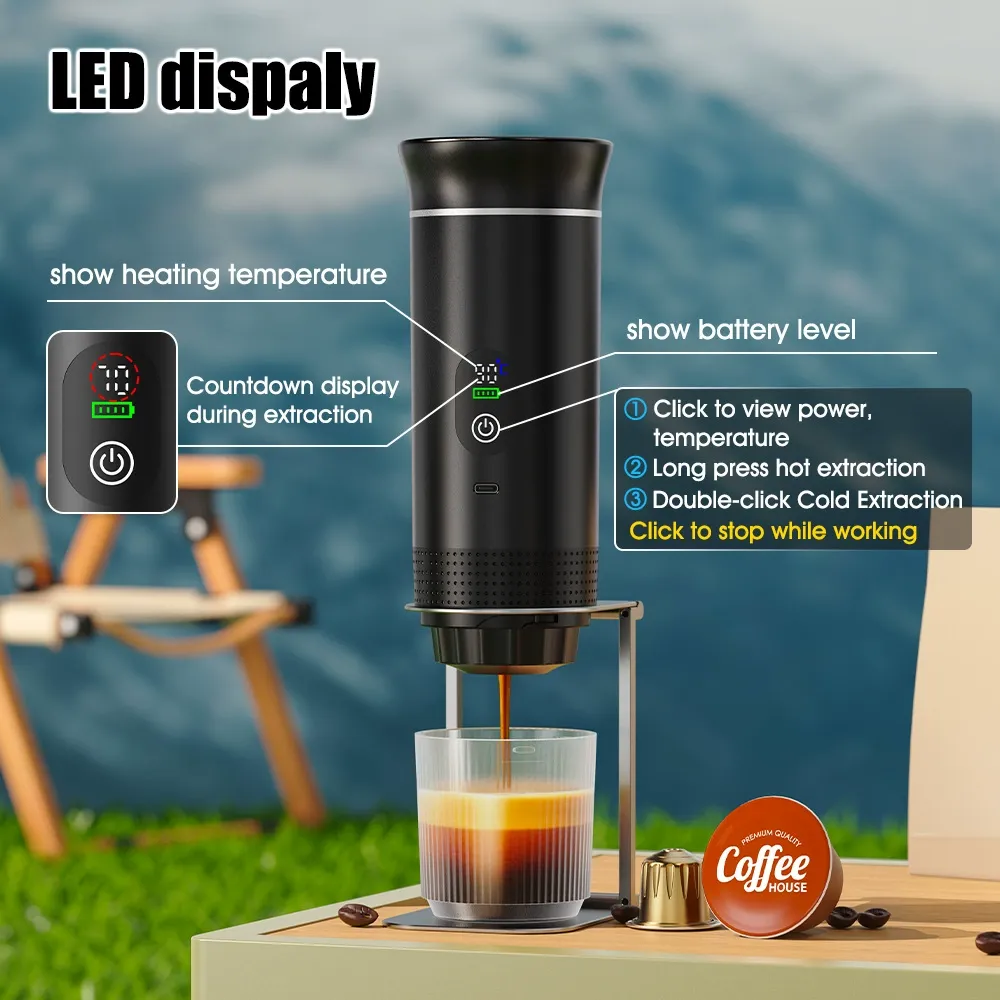 New Portable Capsule Coffee Machine | Automatic Heating Outdoor Car Home Use | 15Bar Espresso Pump Pressure Electric