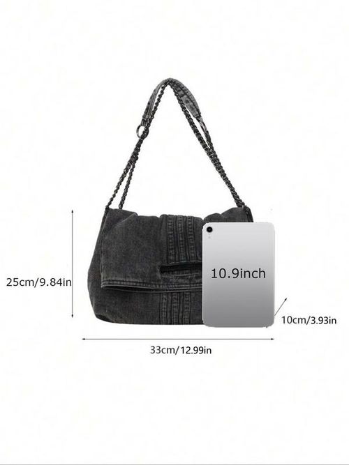Women's Denim Shoulder Bag, Large Capacity Chic Chain Crossbody Strap Bag for Daily Used, Casual Trendy Versatile High-quality Daily Commuting Bag