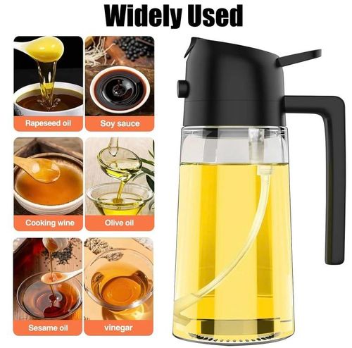 2-in-1 Olive Oil Dispenser and Sprayer for Kitchen, 16oz Premium Glass Oil Bottle for Cooking, Air Fryer, Salad, Grilling, Barbecue Utensils, Food-Grade Oil Sprayer for Precise Control, Healthy Meal Prep, Multi-Color Oil Bottle for Home Use