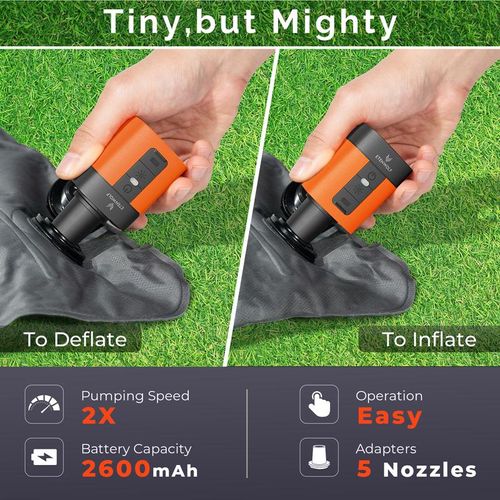 Air Pump for Inflatables with 2600 mAh Battery & Camping Light, Ultra-Fast and Mini Electric Air Pump, Inflate Deflate for Air Mattress, Pool Floats, Vacuum Storage Bags