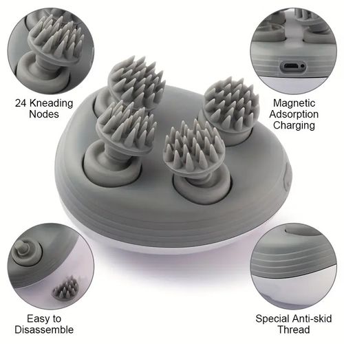 Rechargeable Electric Scalp Massager - Multi-Node Kneading Head Relaxer with Adjustable Speeds - Octopus Design for Deep Relief (People & Pets!)