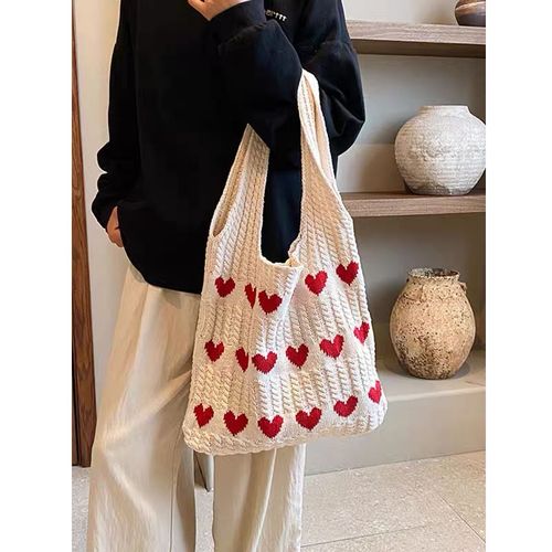 Heart Pattern Crochet Summer Tote Bag for Women, Summer 2026 Large Everything Tote Bag, Large Beach Bags, Trendy High Quality Everyday Shoulder Bag for Daily