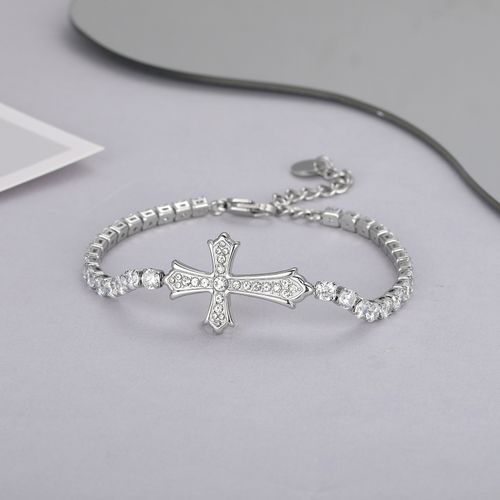 Cross Jesus Bracelet Hypoallergenic Gold-Plated with Cubic Zirconia Adjustable Wristband 9.45 Inches Unisex Gift for Christmas Valentine's Day Birthday