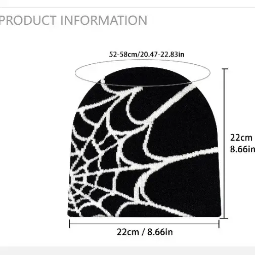 Unisex Y2K Spider Web Skull Cap Beanie -  Viral Graphic Jacquard Knit Streetwear Grunge Aesthetic Hat, Cyberpunk Accessory for Night Raves