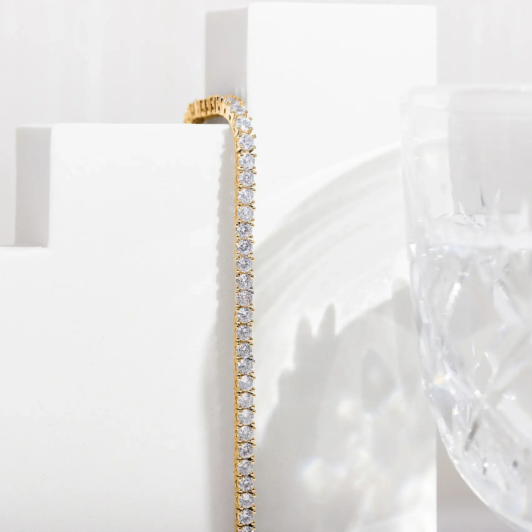 4K Gold-Plated 3mm Cubic Zirconia Classic Tennis Bracelet — Hypoallergenic Gold Bracelet for Women — Size: 7 Inches — Simulated Diamond Tennis Bracelet