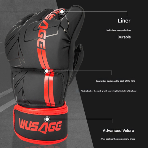 MMA Adult Half-Finger Fighting Gloves - Mixed Martial Arts Boxing Gloves for Sparring Training, Five-Finger Sandbag Punching Gloves, Combat Sports Gear for UFC & Kickboxing