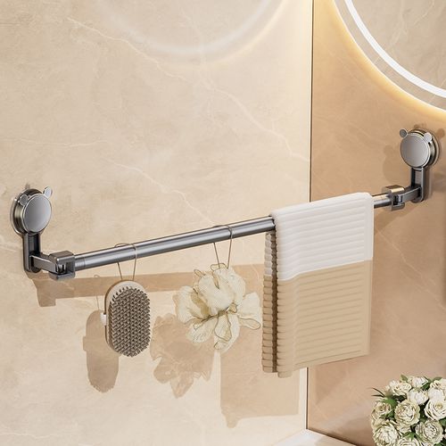 Upgraded Double Bar Towel Holder - No Drill Suction Wall Mount, Adjustable Bathroom Organizer Rack for Kitchen or Bath, Rustproof Space-Saving Storage