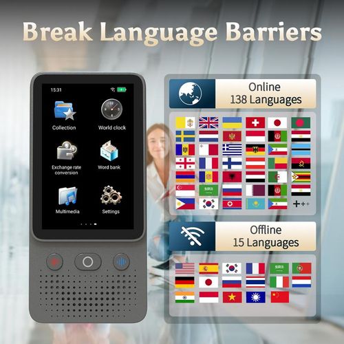 AI Language Translator Device | 138 Languages, Real-Time Voice & Photo Translation | Offline Mode & Touchscreen | Perfect for Travel & Business