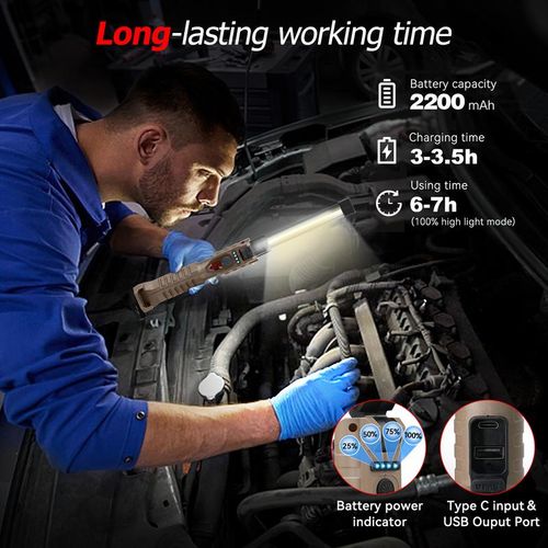 Rechargeable Flashlights, LED Work Lights with Magnetic Base & Hanging Hook, 180°Rotate, 5 Modes, Work Light Mechanic Flashlight, khaki