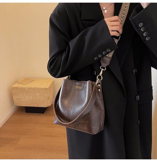 Vintage Large Capacity Bucket Bag, Fashion Casual Shoulder Crossbody Bag for Outdoor Travel Commuting, Stylish Unisex Handbag, Fashionable Crossbody Bag