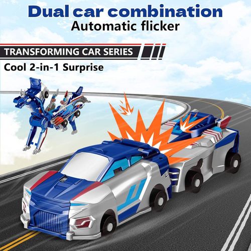 Magnetic Dinosaur Transformer Car Toy, 2-in-1 Magnetic Cars That Transform into Flying Dragon Deer and Unicorn, Automatic Collision Transforming Toy, Fun STEM Toy Birthday Christmas Gift for Boys & Girls