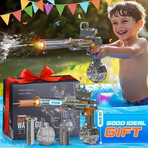 Electric Water Gun with LED Lights - Powerful High Powered Squirt Pistol, 26-35ft Long Range, IP67 Waterproof, Outdoor Water Toy for Kids and Adults, Ideal Summer Party Birthday Gift