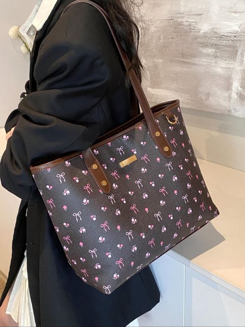 Women's Elegant Floral Bow Pattern Handbag, personality versatile Daily Shoulder Bag, simple exquisite Casual Fashion High quality Daily Commuter Bag, Casual Handbag Satchel, Casual crossbody bags