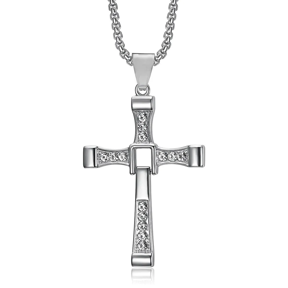 Men's Fast & Furious Dom Toretto Inspired Cross Pendant Necklace - Street Hip Hop Style Stainless Steel Fashion Jewelry