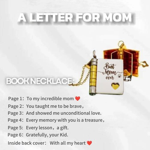 Best Mom Ever Book Necklace—perfect for Mother's Day gifting. This unique necklace features a book-shaped pendant with a flip-page design, exquisitely crafted from rust-proof 316 titanium steel.