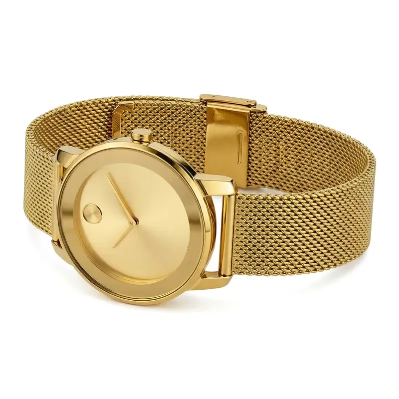 Women's Elegant Minimalist Gold Ultra-Thin 40mm Analog Chronograph Quartz Watch - 30m Waterproof, Stainless Steel Mesh Band, Compass, Clasp Closure, Fashion Round Dial, Fashionable Stylish Bracelet Watch, Office Daily Wear, Gift for Her with Gift Box
