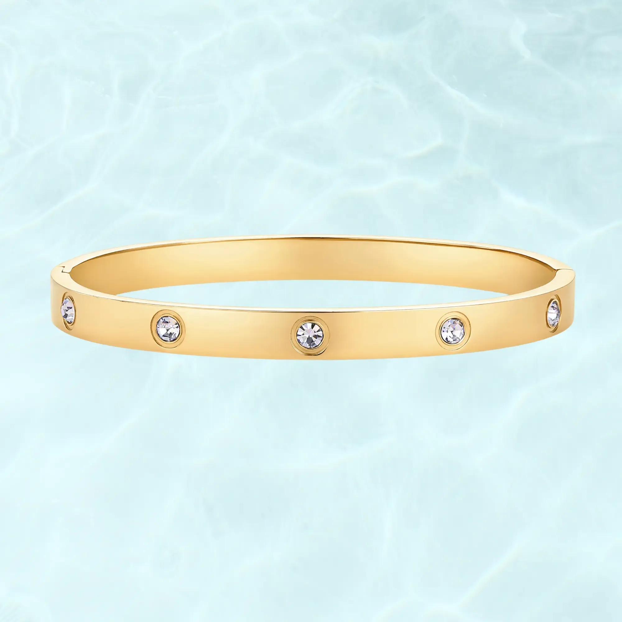 7-Inch Women's Waterproof Love Bracelet— 14K Gold-Plated Hinged Bangle (Replica Style), Inlaid with Cubic Zirconia — Stackable Stainless Steel Bracelet, Trendy Fashion Jewelry (Box Not Included)