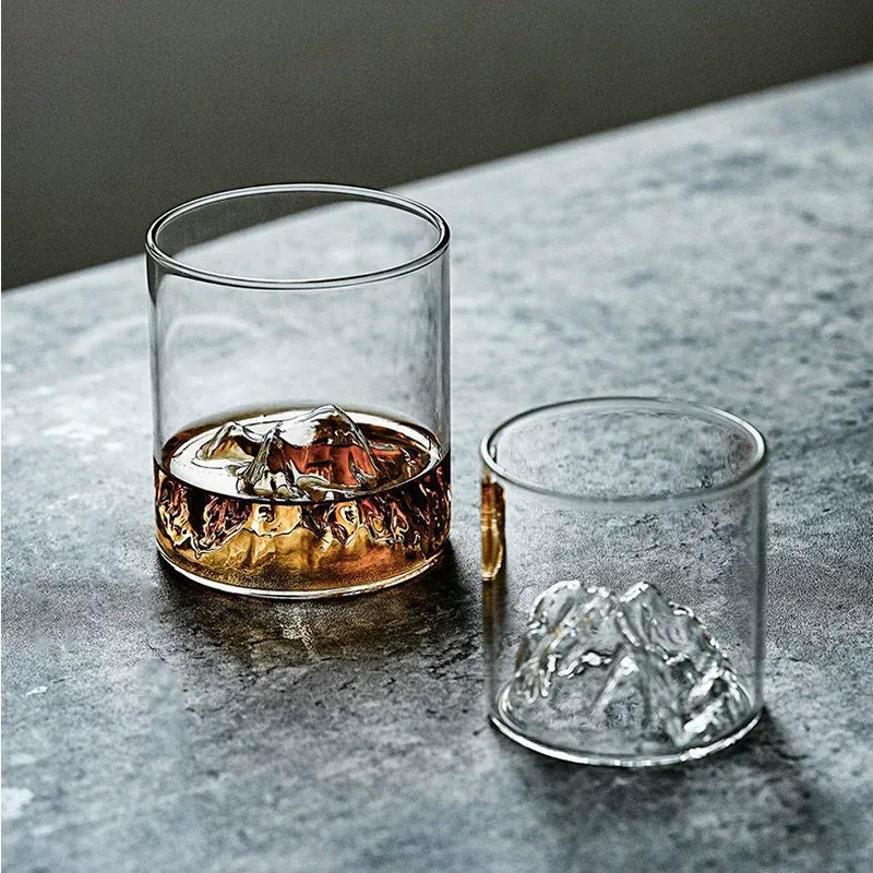 New Transparent Whiskey Glass | Minimalist Vintage Heat-Resistant Mountain View Cup | High-Aesthetic Single Glass with EPE Packaging Perfect for Gifting