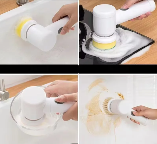 Spin Power Scrubber Pro: Deep Clean Grout,Tiles,Dishes&Sneakers - Rechargeable Handheld Electric Brush (3Brush Heads)