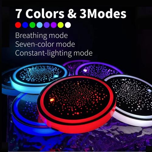2PCS LED Cup Holder Lights for Car, Rechargeable 7 Color-Changing Light Up Cup Holder Insert Coasters, Car Accessories for Teens Vehicle