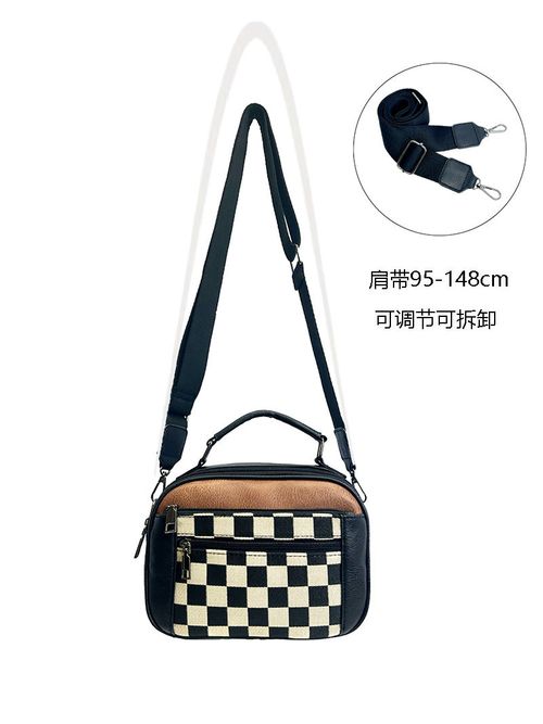 Checkerboard Pattern Colorblock Crossbody Bag, Fashionable Patterned Bag, Fashion PU Leather Waterproof Zipper Shoulder Bag for Women, Casual Trendy Versatile High-quality Daily Commuting Bag, Mothers Day Gift Ideas