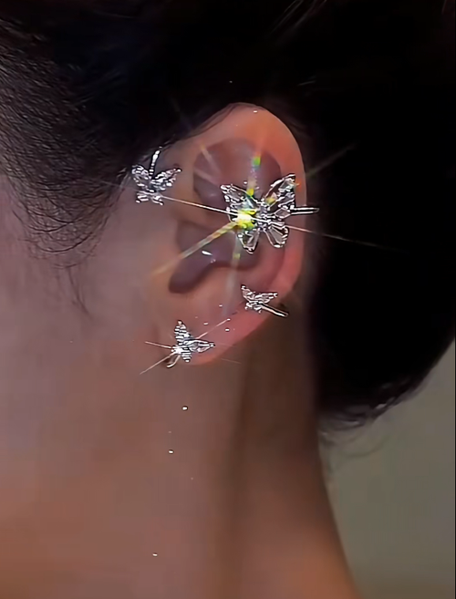 Sparkling Diamond Butterfly Earrings, Fashionable Daily Wear for Non-Pierced Ears, Trendy and Sweet Ear Clips