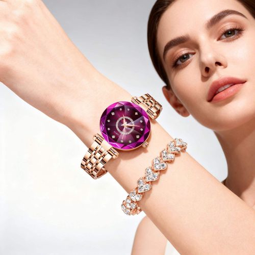 Women's Elegant Round Analog Quartz Watch Stylish Versatile Exquisite Waterproof Watch with Diamond Cut Glass