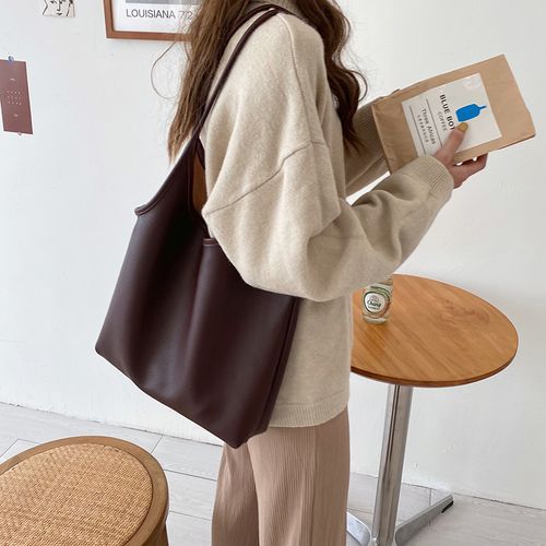 2025 New Preppy Style Tote Bag for Women - Large Capacity Mother and Child Set, Soft Leather Versatile Shoulder Handheld Shopping Bag