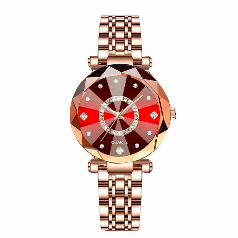 Womens Elegant Round Analog Quartz Watch - Diamond Cut Glass, Waterproof, Stylish & Versatile Exquisite Accessory, Ideal for Daily Wear & Party Outfits