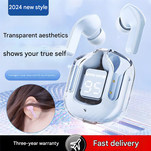 See-Through Bluetooth Earbuds Pro - Noise Cancelling HD Stereo, 40H Playtime Comfort-Fit Earphones, Wireless Immersive Sound for Workout or Travel
