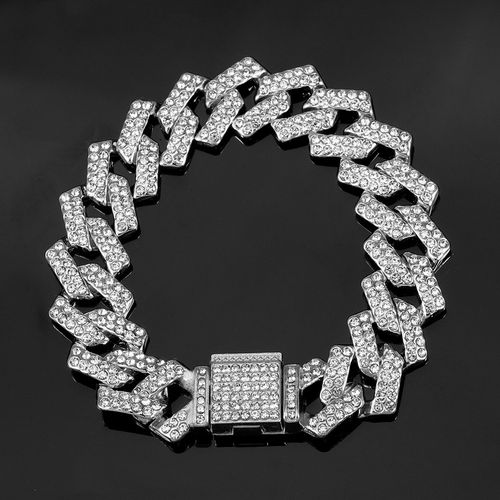 Men's Punk Style Rhinestone Decor Watch & Bracelet & Adjustable Cross Charm Necklace & Cuban Necklace, Exquisite Trendy Fashion Watch Set As Gift 4-piece set (box not included)