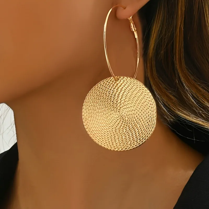 Exaggerated Electroplated Hoop Earrings, Vintage-Style Disc Collar Earrings