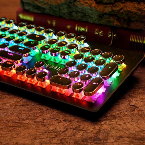 Wired Mechanical Keyboard, Punk Style Round Keyboard with Colorful Light, Ergonomic Keyboard for Gaming, Gaming Accessories, Computer Keyboard Caps, Keyboard Round Caps, Backlit Keyboard