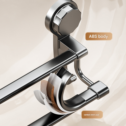 Upgraded Double Bar Towel Holder - No Drill Suction Wall Mount, Adjustable Bathroom Organizer Rack for Kitchen or Bath, Rustproof Space-Saving Storage
