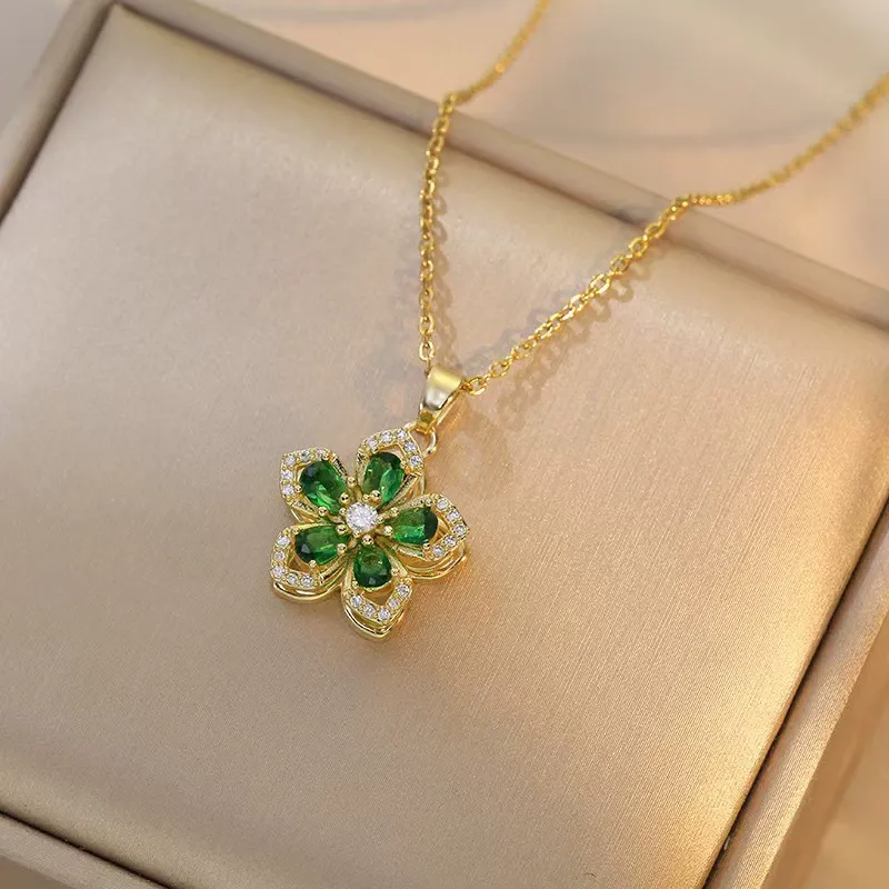 Rotatable Flower Design Trendy Charm Necklaces for Women, Summer Rhinestone Decor Fashionable Accessory for Party, Daily Clothing Decor, Trendy & Exquisite Jewelry for Holiday Parties, 90s Minimalism