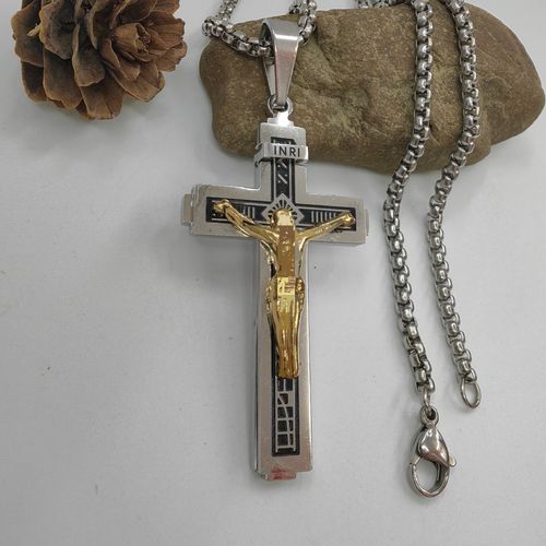 Men's Minimalist Faith Cross Necklace - Stainless Steel with Inscriptions, Durable Fashion Accessory | Halo Accessories