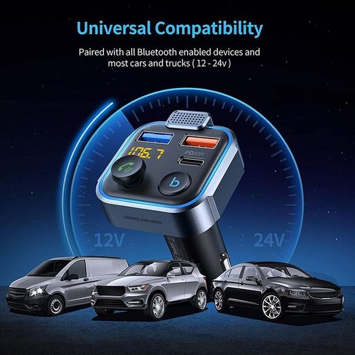 Multifunctional car FM transmitter with ambient light, BASS hands-free car MP3 player, wireless Bluetooth car charger with dual USB ports, suitable for Summer Gift
