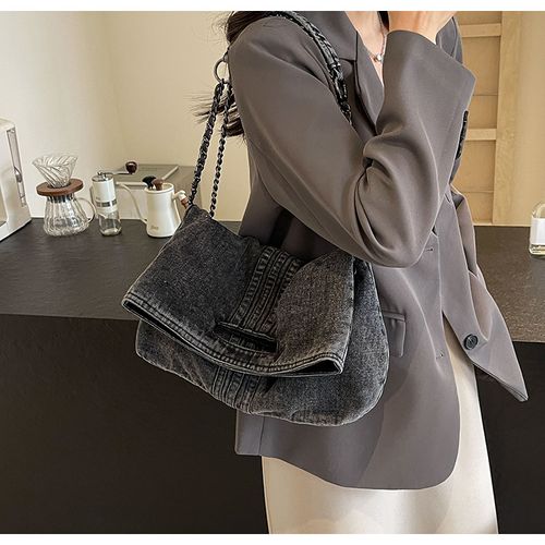 Women's Denim Shoulder Bag, Large Capacity Chic Chain Crossbody Strap Bag for Daily Used, Casual Trendy Versatile High-quality Daily Commuting Bag