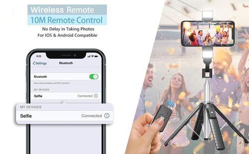 41 inch Selfie Stick Tripod with Fill Light Portable Phone Tripod Adjustable with Wireless Remote 3 Light Modes Gifts for Women Girls