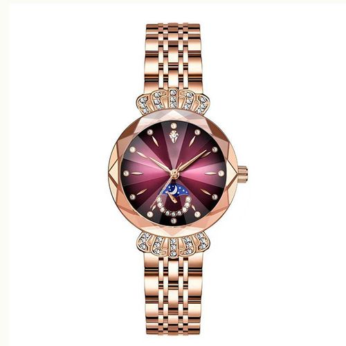 Luxurious Ladies' Jewelry Watch — Diamond-Cut Crystal, Stainless Steel Case, Water-Resistant Design, Sun, Moon, and Stars Motif. An Elegant Timepiece—The Perfect Gift for Her (Watch Box Not Included).