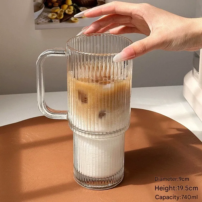 2025 Premium Giant Handle Straw Glass Tumbler  1.5L Large Capacity  Chic Aesthetic for Office Coffee & Daily Use