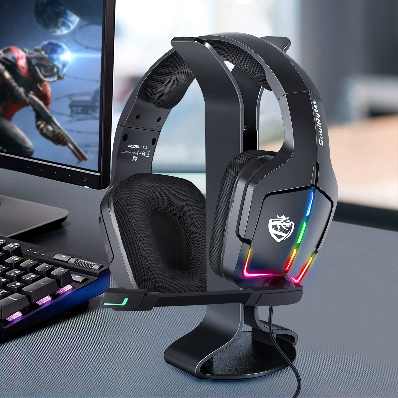 Wired Gaming Headset, Noise Canceling Headphones with Wireless Microphone, Wired Game Headset with RGB LED Light for Xbox One Series X and S PS4 PS5 PC Switch, Electronic Device Game Accessories, New Tech Gadgets