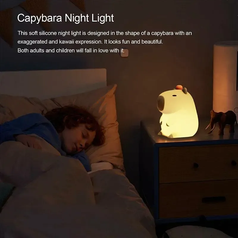 Cartoon Capybara Design Night Light,Squishy night light,USB Rechargeable Animal Shaped Night Light,Portable Touch Control Light For Bedroom,Living Room,Office,Suitable for Baby, Toddler, Girl