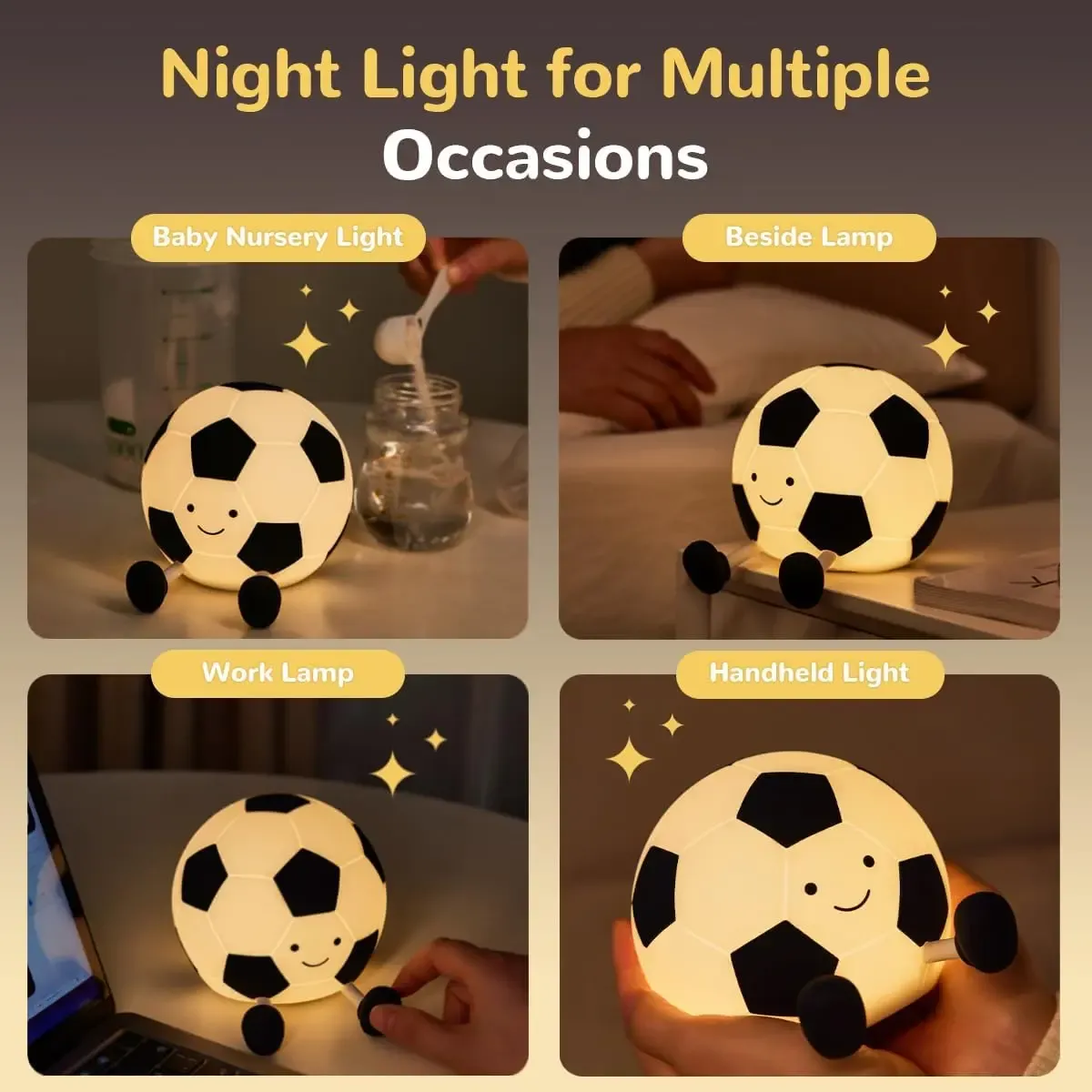 Football Shaped Decorative Night Light, Rechargeable 3-Level Dimmable Silicone Squishy Night Light, Funny Office Desk and Bedroom Decor, Birthday Gift