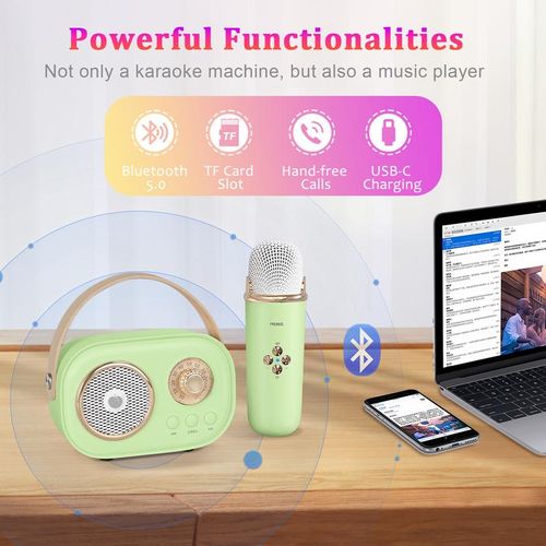 Mini Karaoke Machine Portable Bluetooth Speaker with Wireless Microphone 6 Sound Modes for Adults&Kids Birthday Home Farmily Friends Party Gifts for Girls Boys Friends